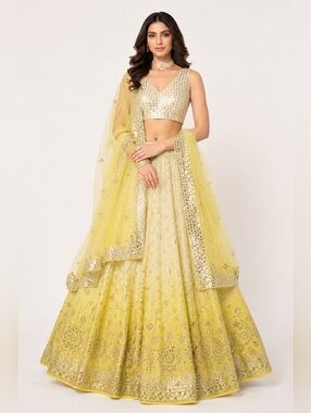 Gradient Dual-Tone Yellow Embroidered Lehenga Choli Set